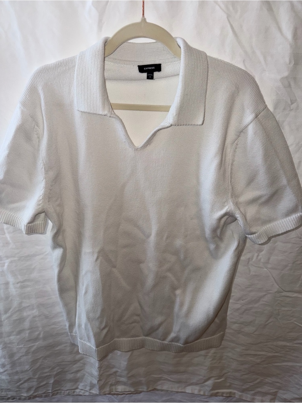 Express White Short-Sleeve Knit Polo